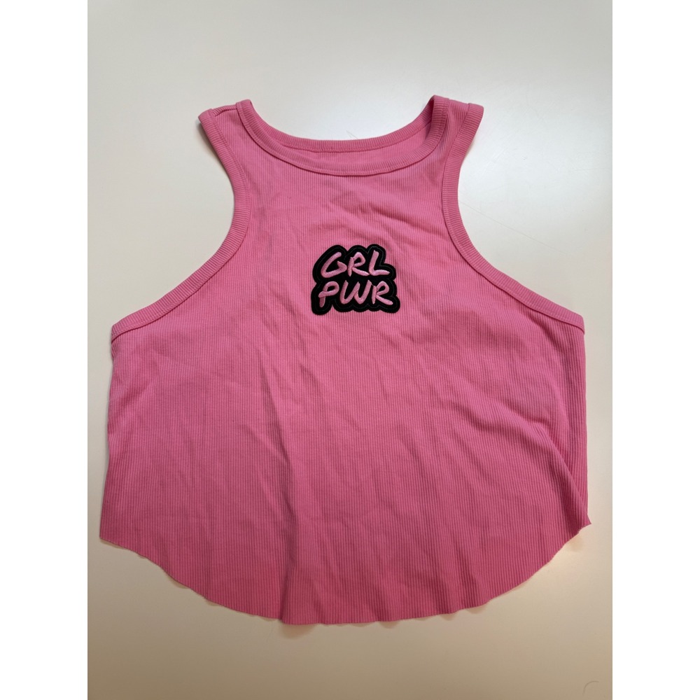 Pink GRL PWR Ribbed Graphic Tank Top XXL Curved Hem Crop Top